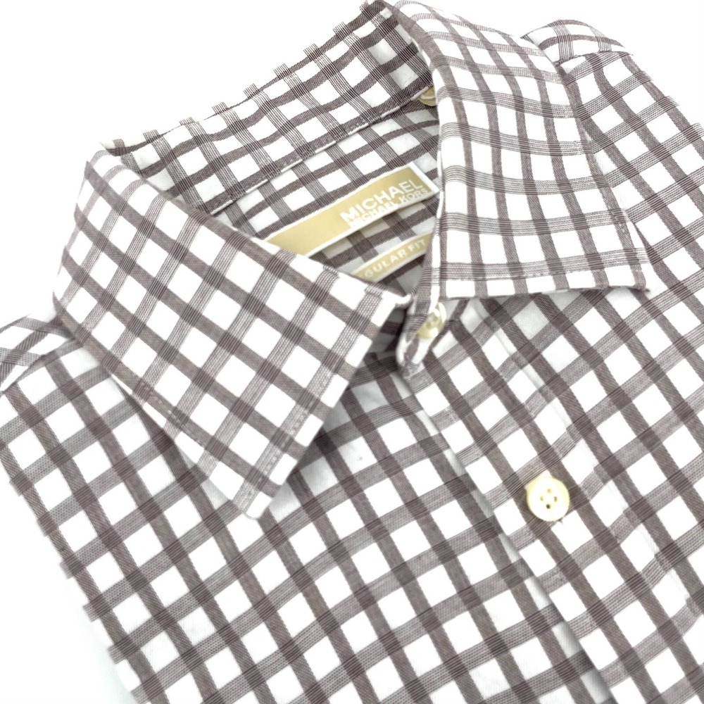 Michael Kors Men's Dress Shirt M‎ Brown Check 15-15.5 32/33 Cotton Button-Up